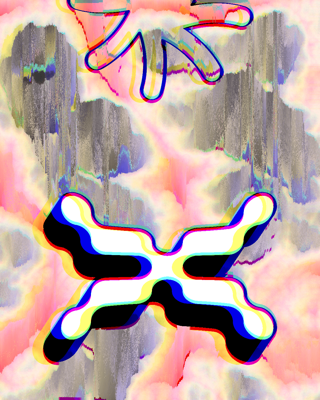 Framefield export with black halftone bands cutting through a mountain.